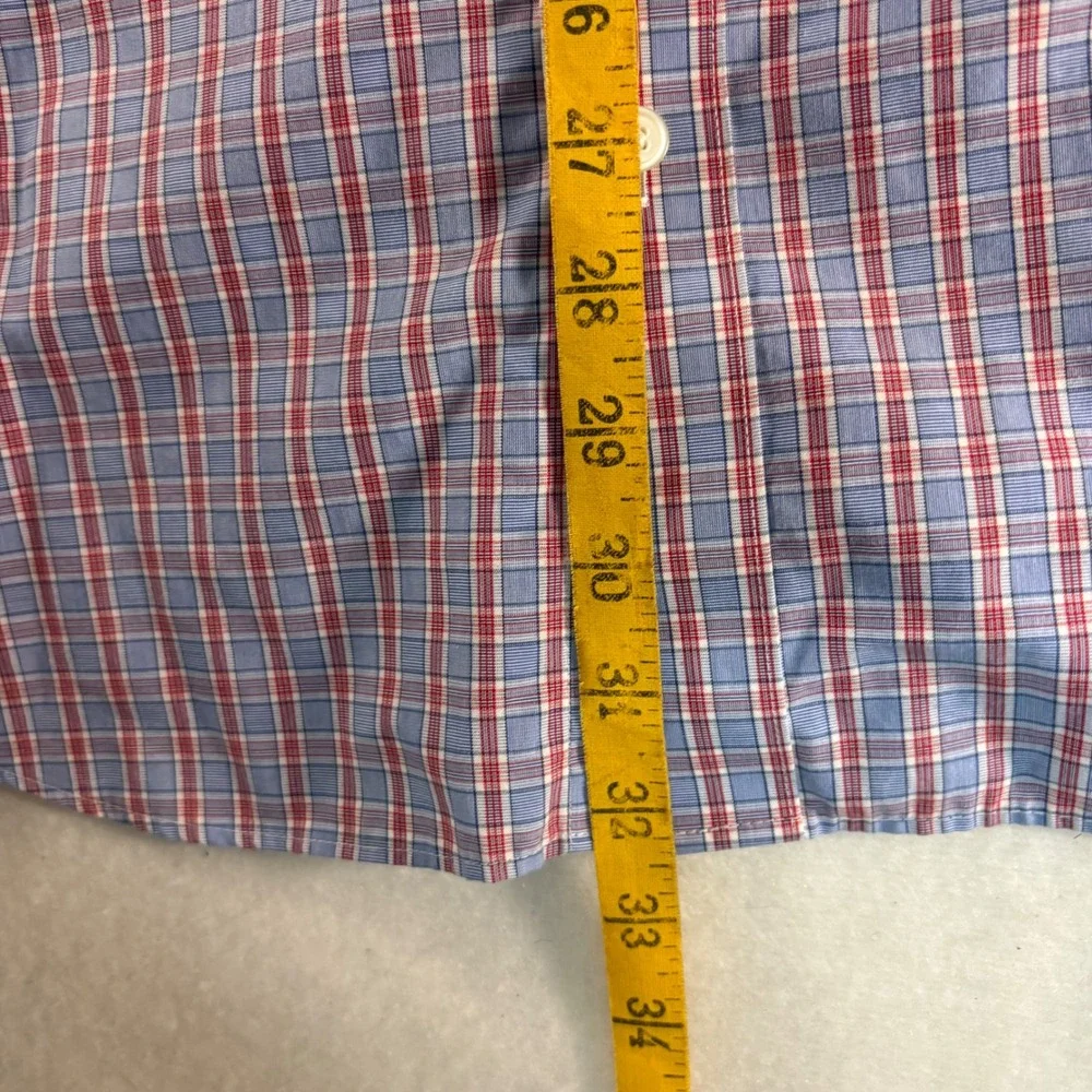 Banana Republic Mens Slim Fit Non-Iron Plaid Dress Shirt Blue Red Large‎ L